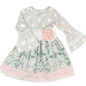 Haute Baby 3T Floral Kids Dress with Polka Dots
